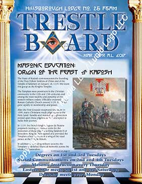 Hillsborough Lodge No. 25 Trestle Board Cover March April 2017