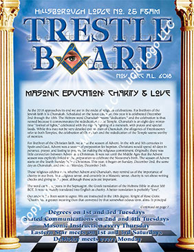 Hillsborough Lodge No. 25 November and December 2018 Trestle Board